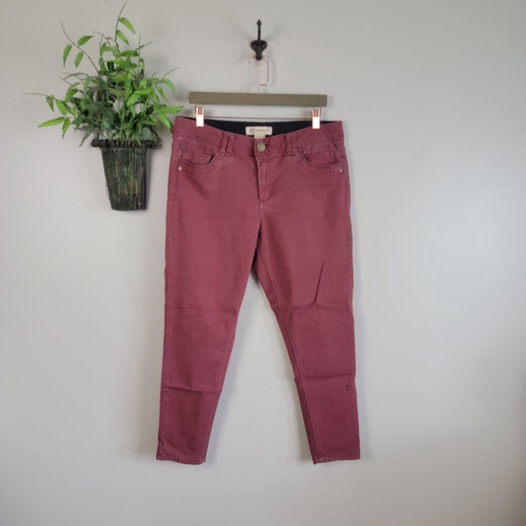 Democracy 12 Ab Technology Skinny Crop Mid Rise Ankle Burgundy Stretch Jeans - Picture 1 of 12